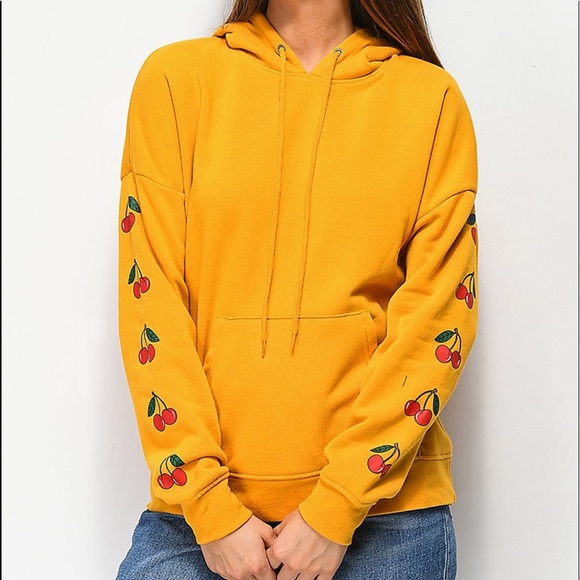 Empyre Tops - Zumiez Empyre Fredia Total Mess Gold with Cherry Design Hoodie - Medium